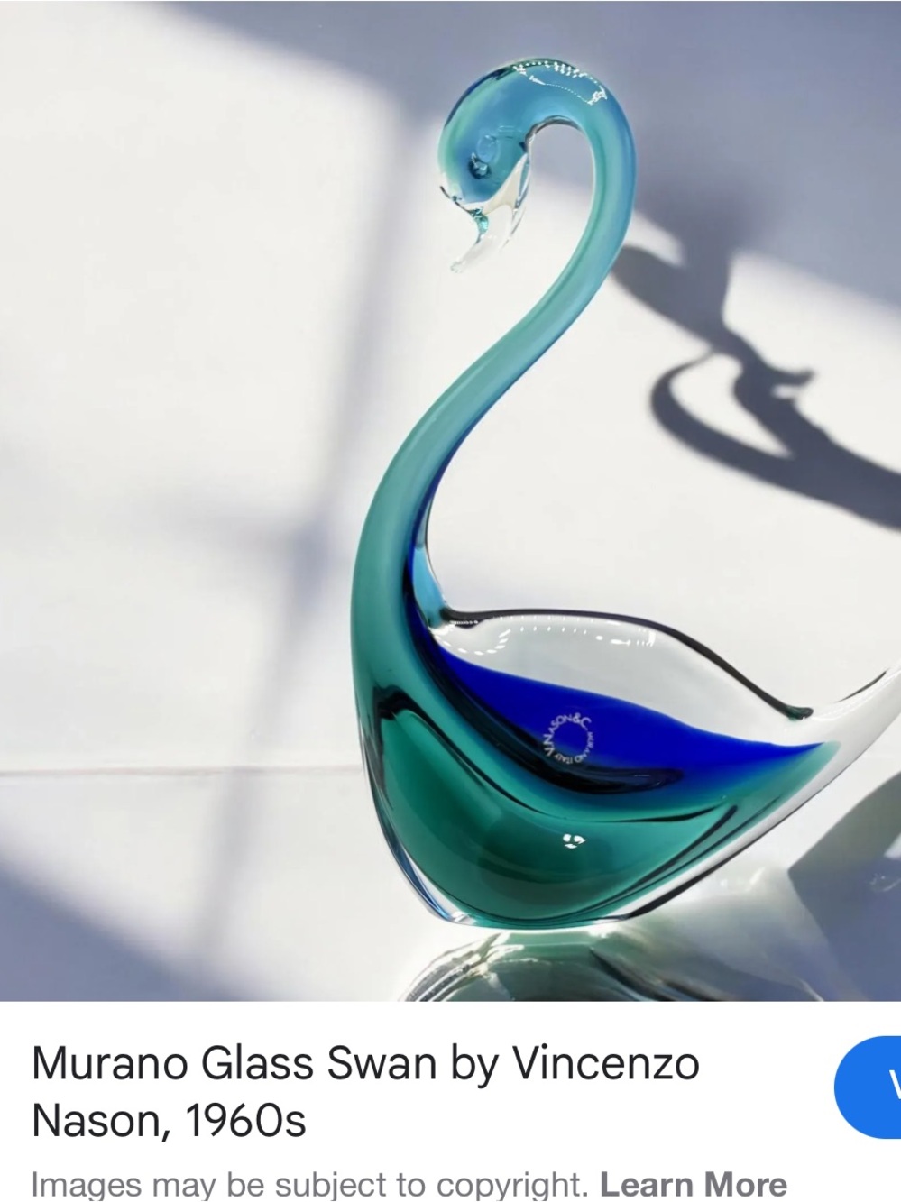 Murano Glass Swan by V. Mason & Co. Venice, Italy. 1960s. Blues & Greens - Picture 9 of 13